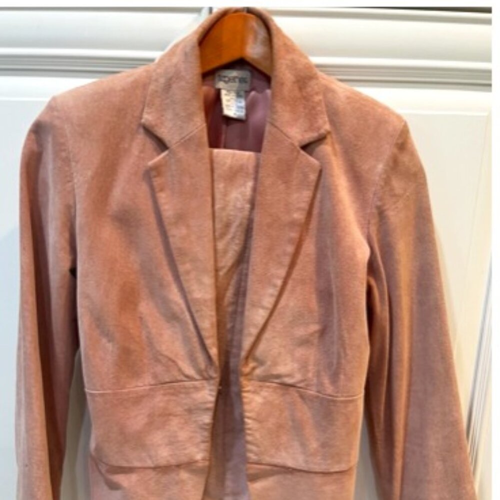 Tahari Pink Suede Pants Suit.